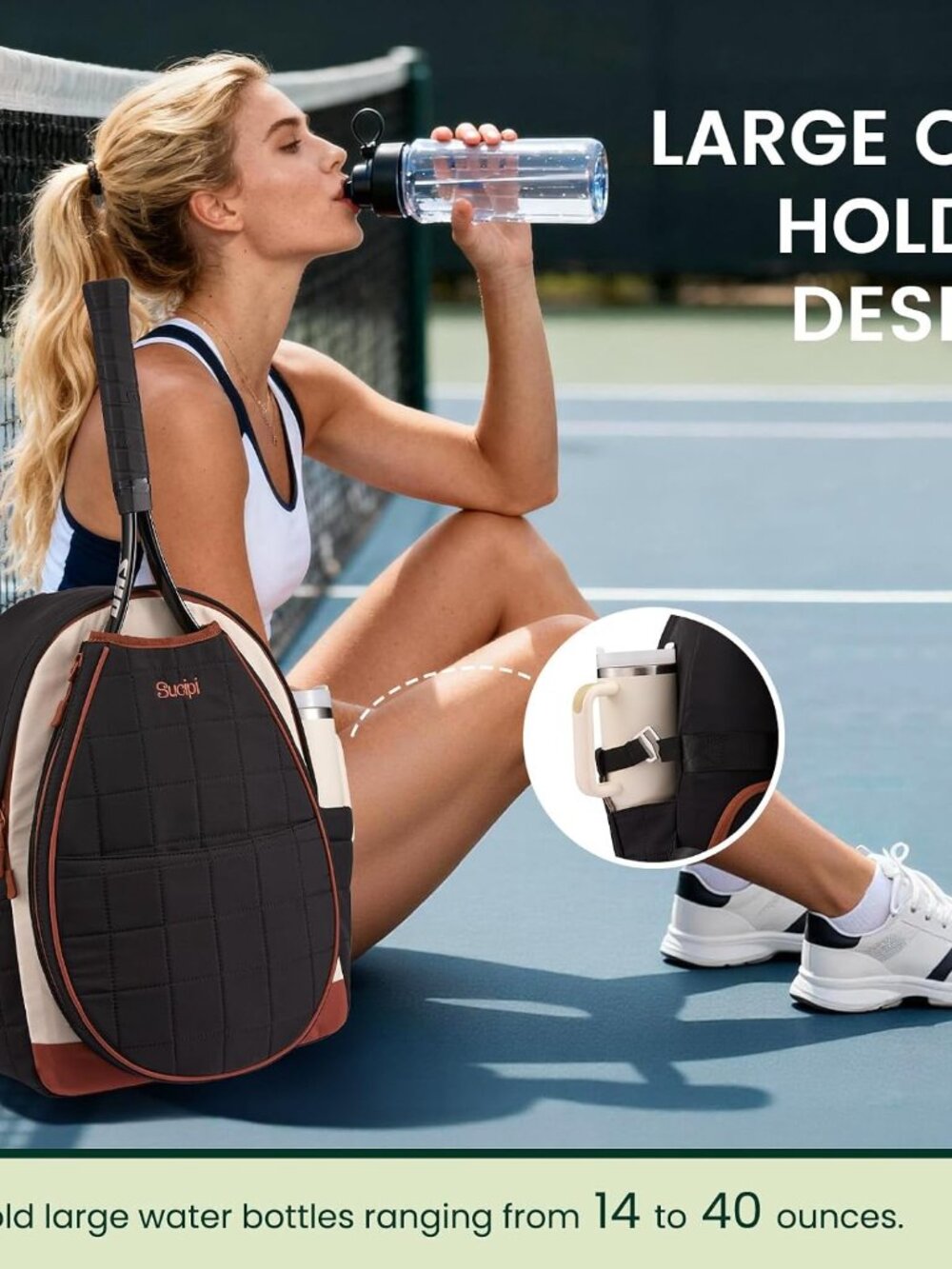 Tennis Bags for Women, Lightweight Quilted Tennis Racket Bag, Large Capacity Ten - Picture 5 of 6
